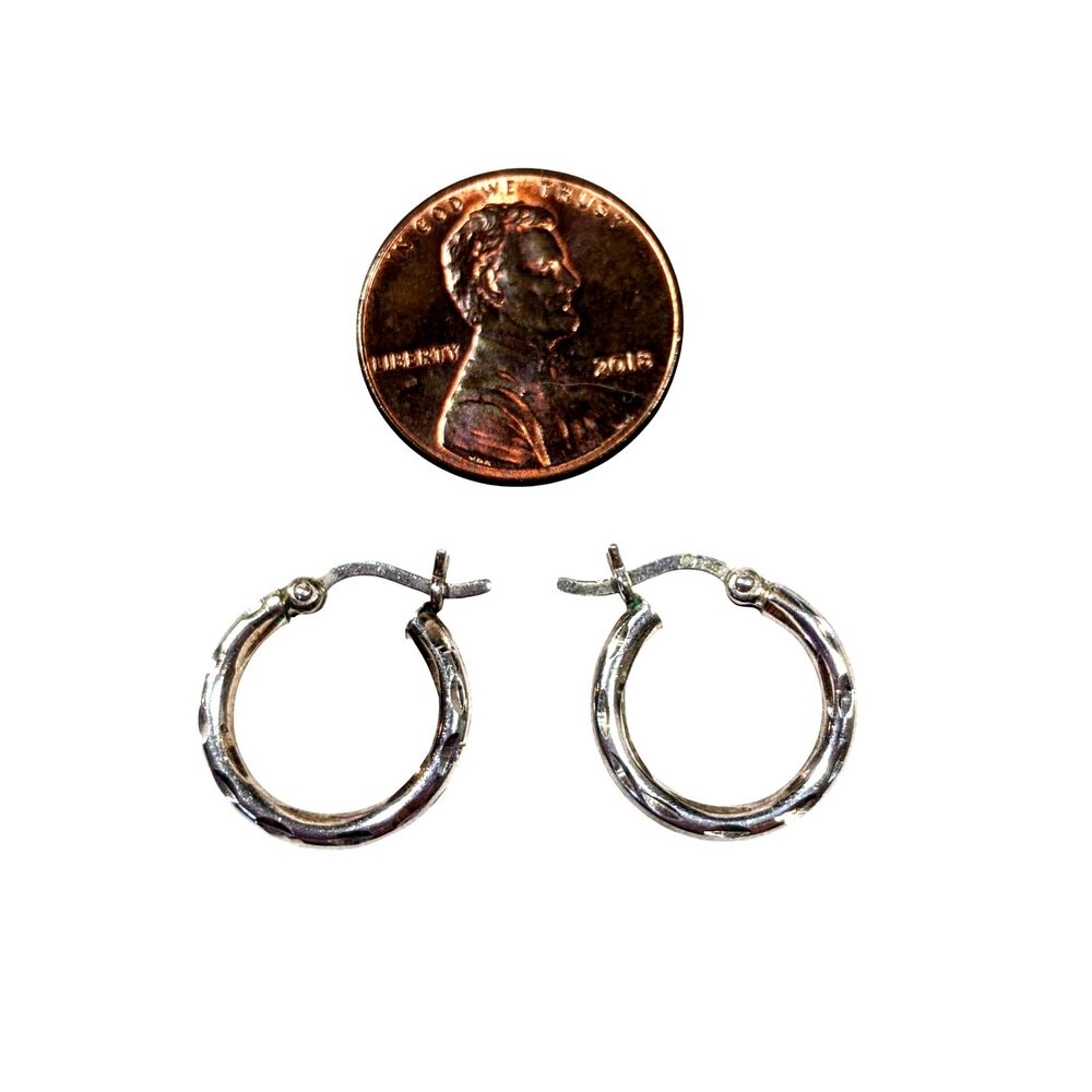 Sterling Silver Hoop Earrings Diamond Cut Small 16mm Preppy Coquette Whimsigoth